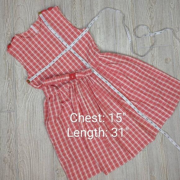 Little Girls Approx Medium Red White Check Sleeveless Dress Apple Embellishments - Picture 10 of 10